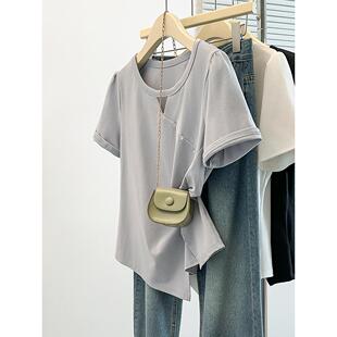 新款 镂空不规则短袖 胖mm大码 新中式 T恤 女时尚 2026夏装