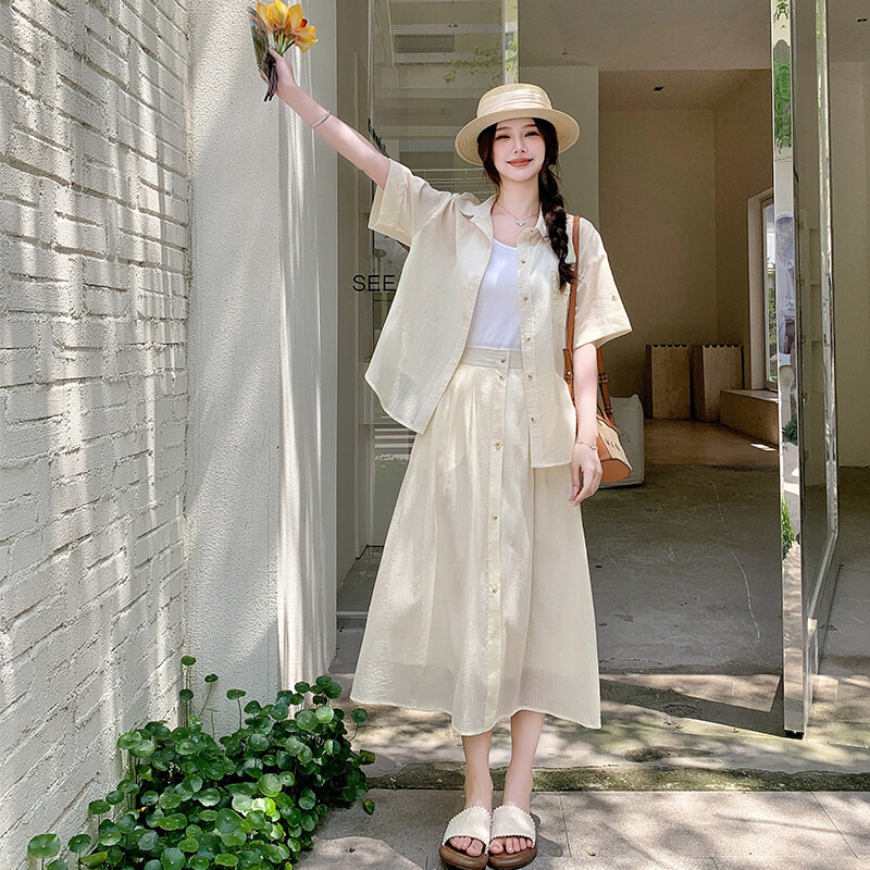 档口新款上市优质精品疯狂促销甩卖实拍夏防晒衣上衣加半身裙套装