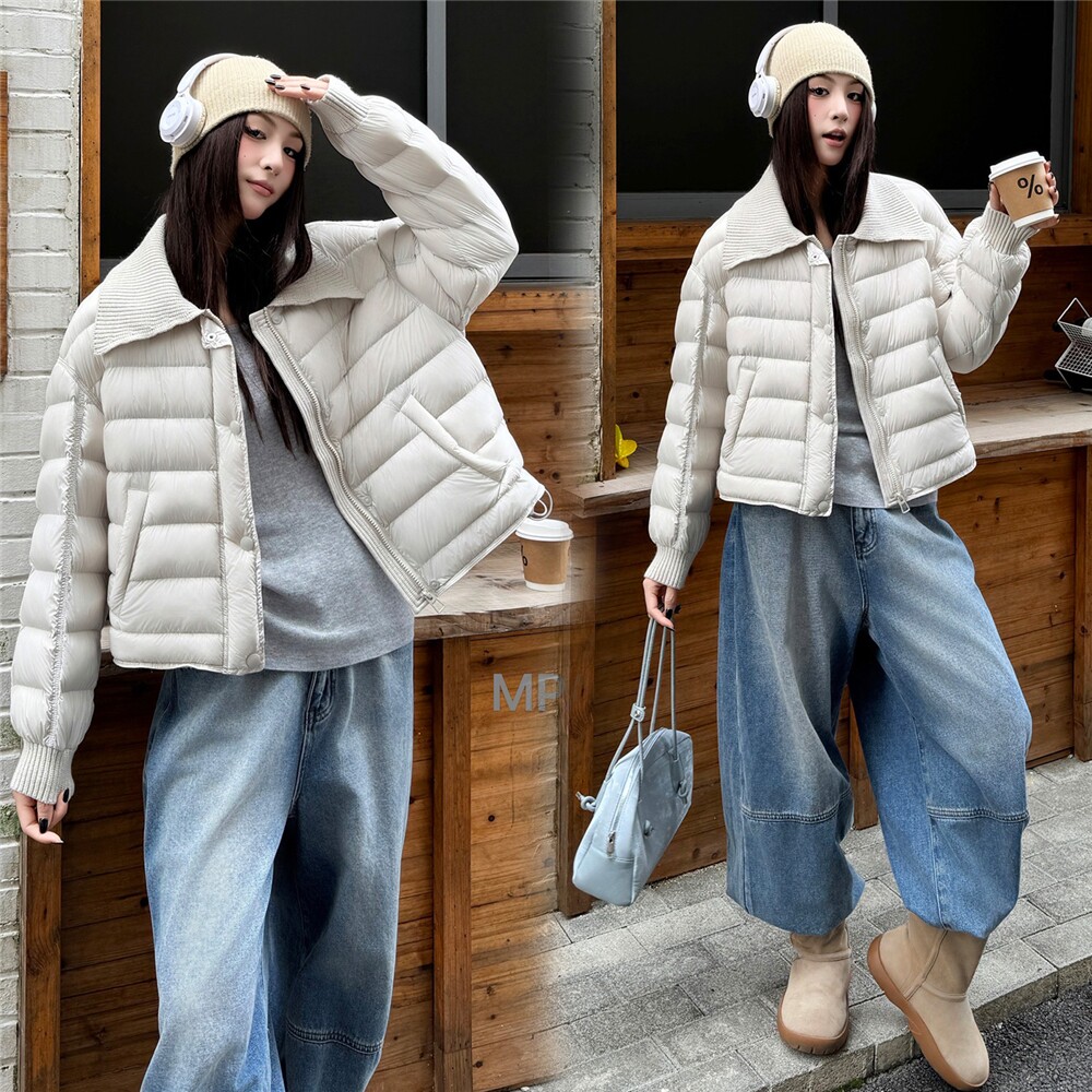 2025冬装新款时尚针织翻领羽绒服韩版高级感小个子短款冬季棉服女
