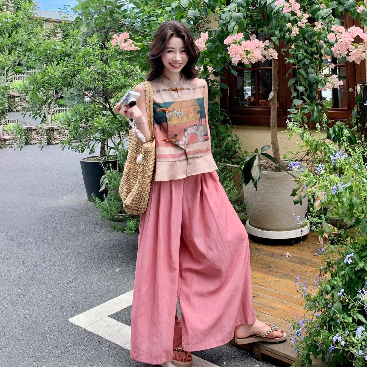 新品新款上市2026年夏季优质两件套精品甜美国风套装盘扣上衣裤子