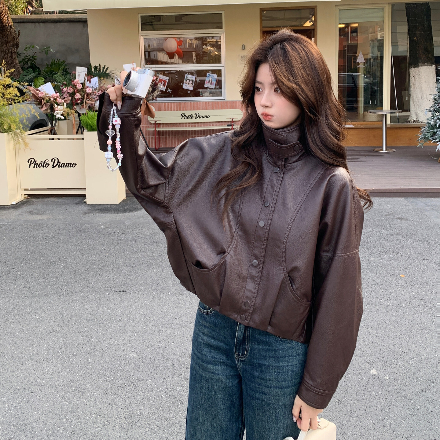 美立领新款拉德皮衣外套女短款复古时尚韩版宽松好看皮夹克机车服
