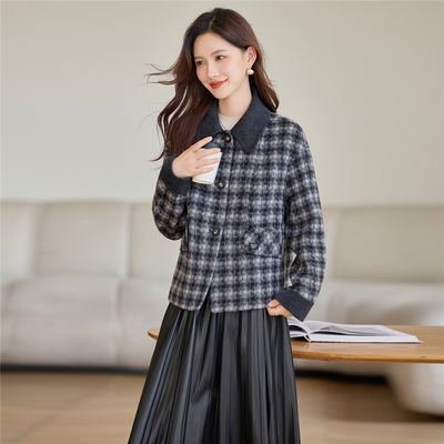 羊绒大衣灰色女2025秋冬新款格子双面羊毛大衣秋冬新款韩版中长款