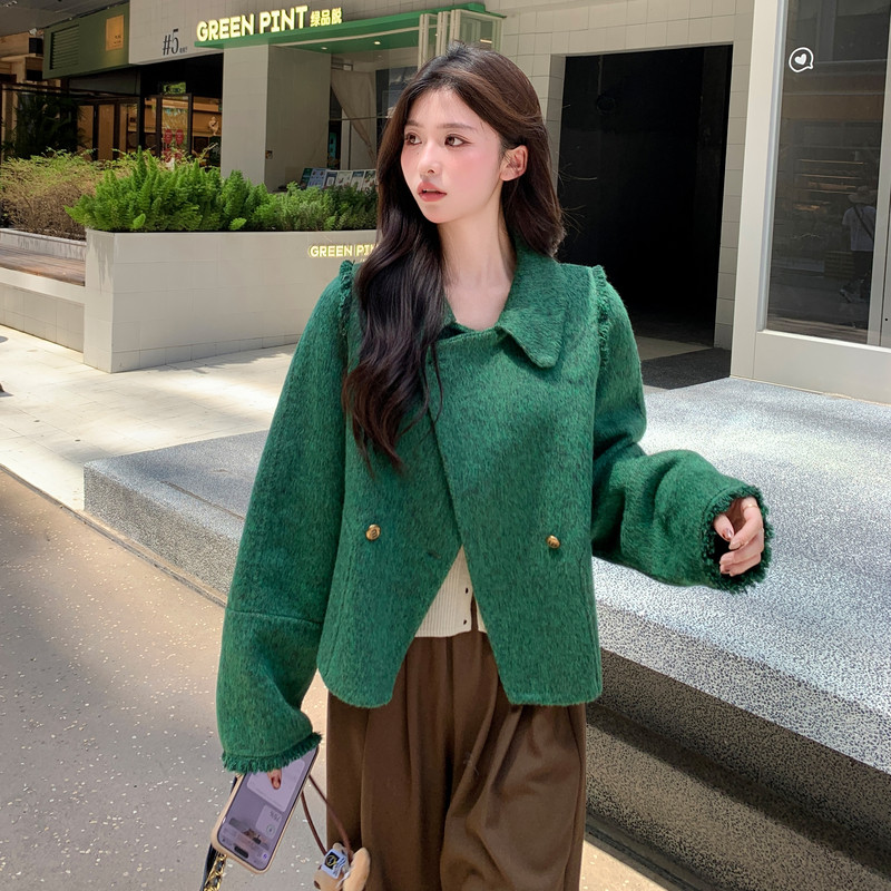 早春加厚优质休闲风好看精品常规新款女入双面羊毛呢宽松羊毛外套