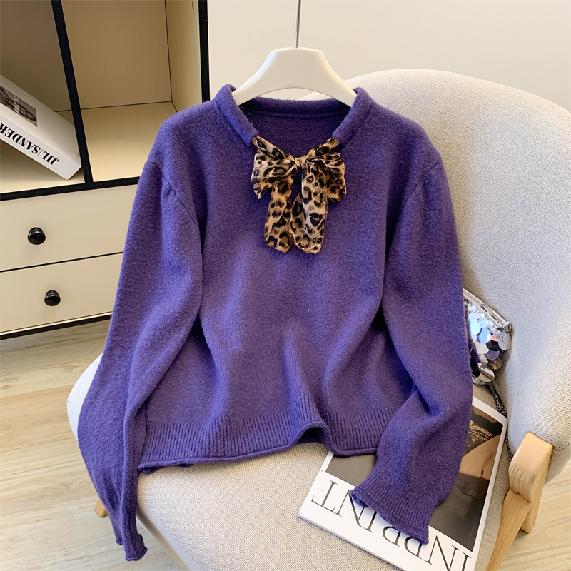 韩系高级感polo领配丝巾针织衫女秋季翻领气质长袖上衣