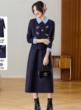 可风各针织套装510036P155K248时尚套装刺绣小蓝花连衣裙