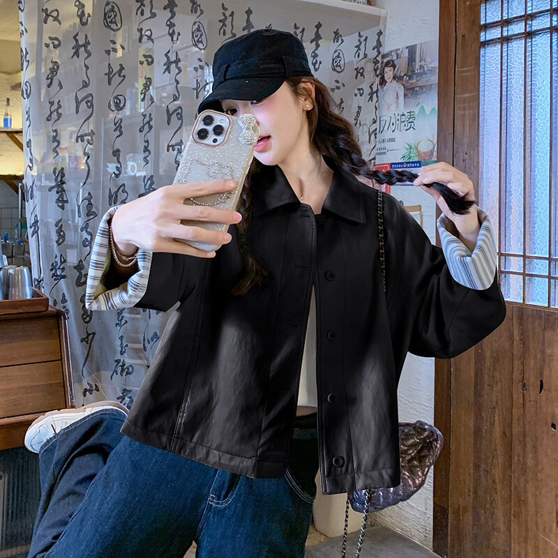 现货休闲皮衣女2025春季新款甜酷机车风百搭PU皮夹克A28P145K218