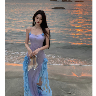 性感浪漫珠片连衣裙海边宴会约会礼服度假风连衣裙贵气长裙