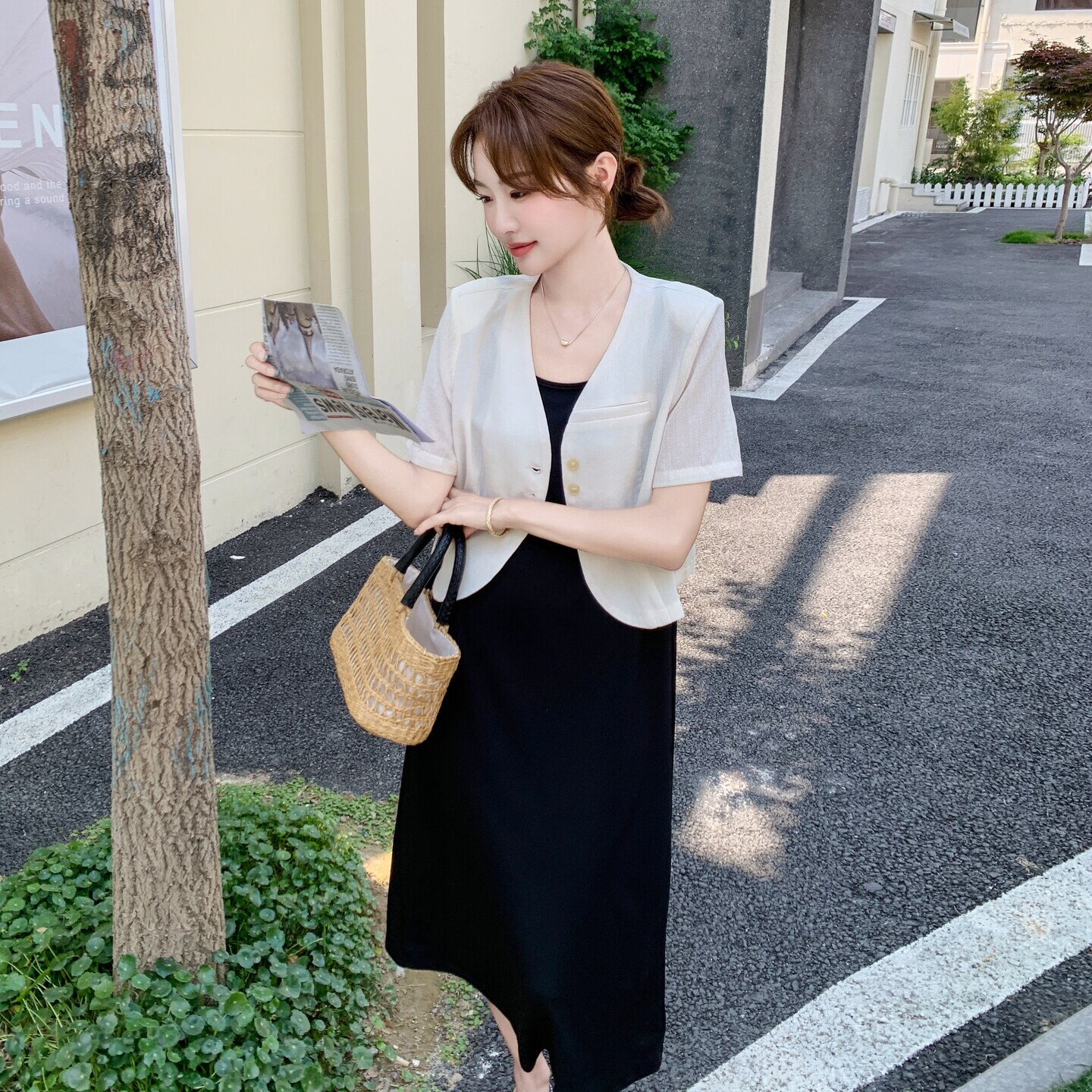 短袖新款上市2026年夏季优质纽扣精品甩卖衬衫式套装连衣裙两件套