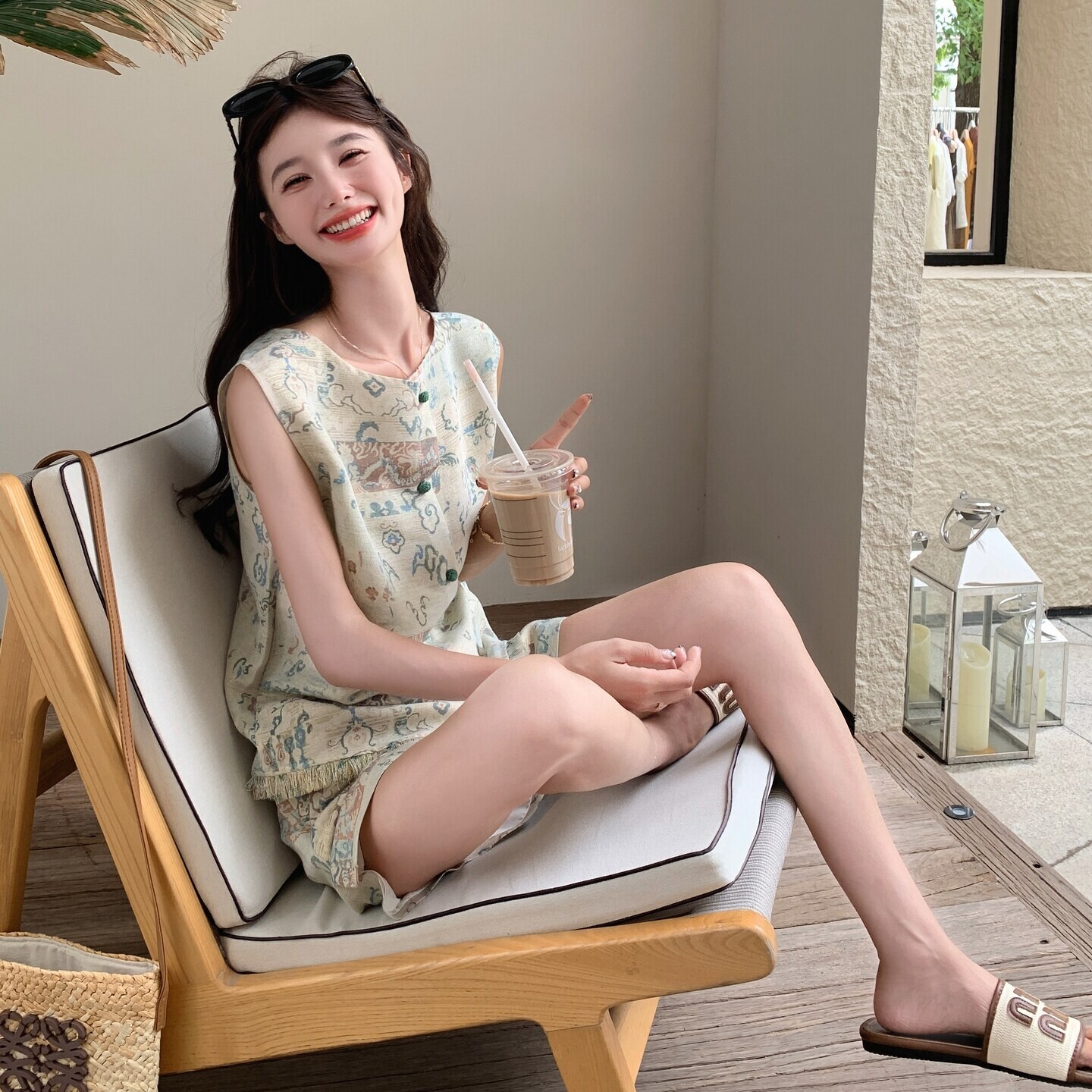 新新款中式国风印花流苏马甲套装女夏季复古小个子阔腿短裤两件套