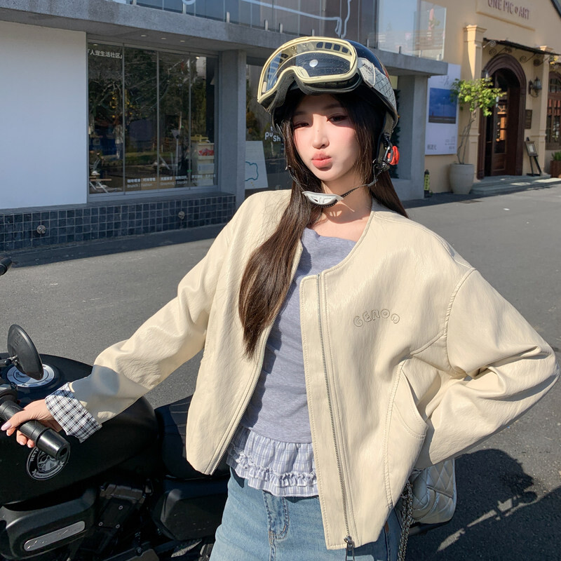 新款显瘦立领优质宽松型美洋精品2026秋季皮衣机车服水洗皮小衫