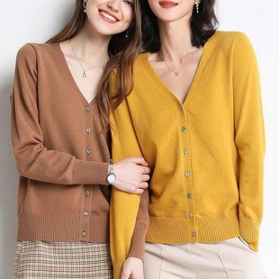 纯色开衫 上衣潮 外套女针织外搭短款 V领春秋休闲毛衣宽松黑色长袖