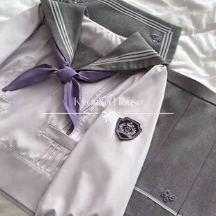 梗豆物语*雪鸢*紫灰刺绣水手原创JK制服女套装学生学院风