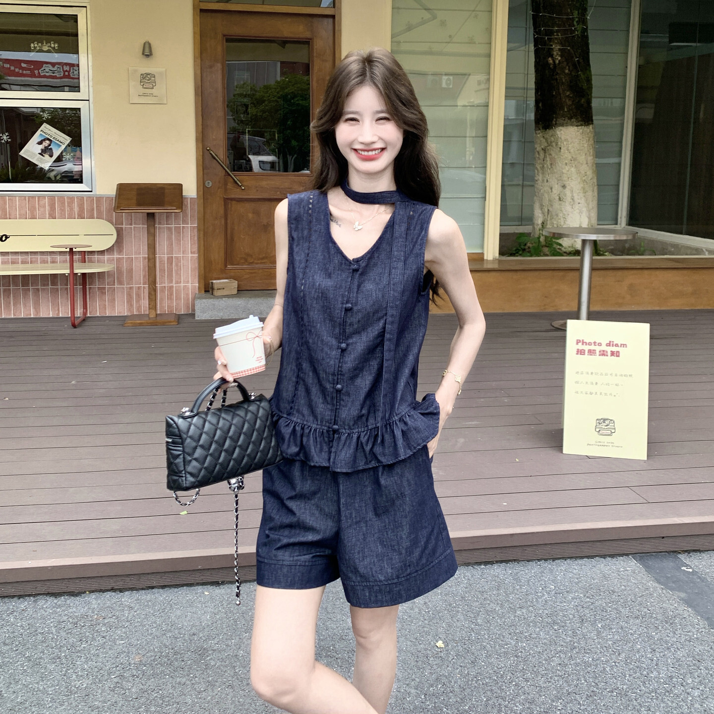 夏装搭配一整套女小个子高级感港风复古无袖衬衫上衣短裤两件套装