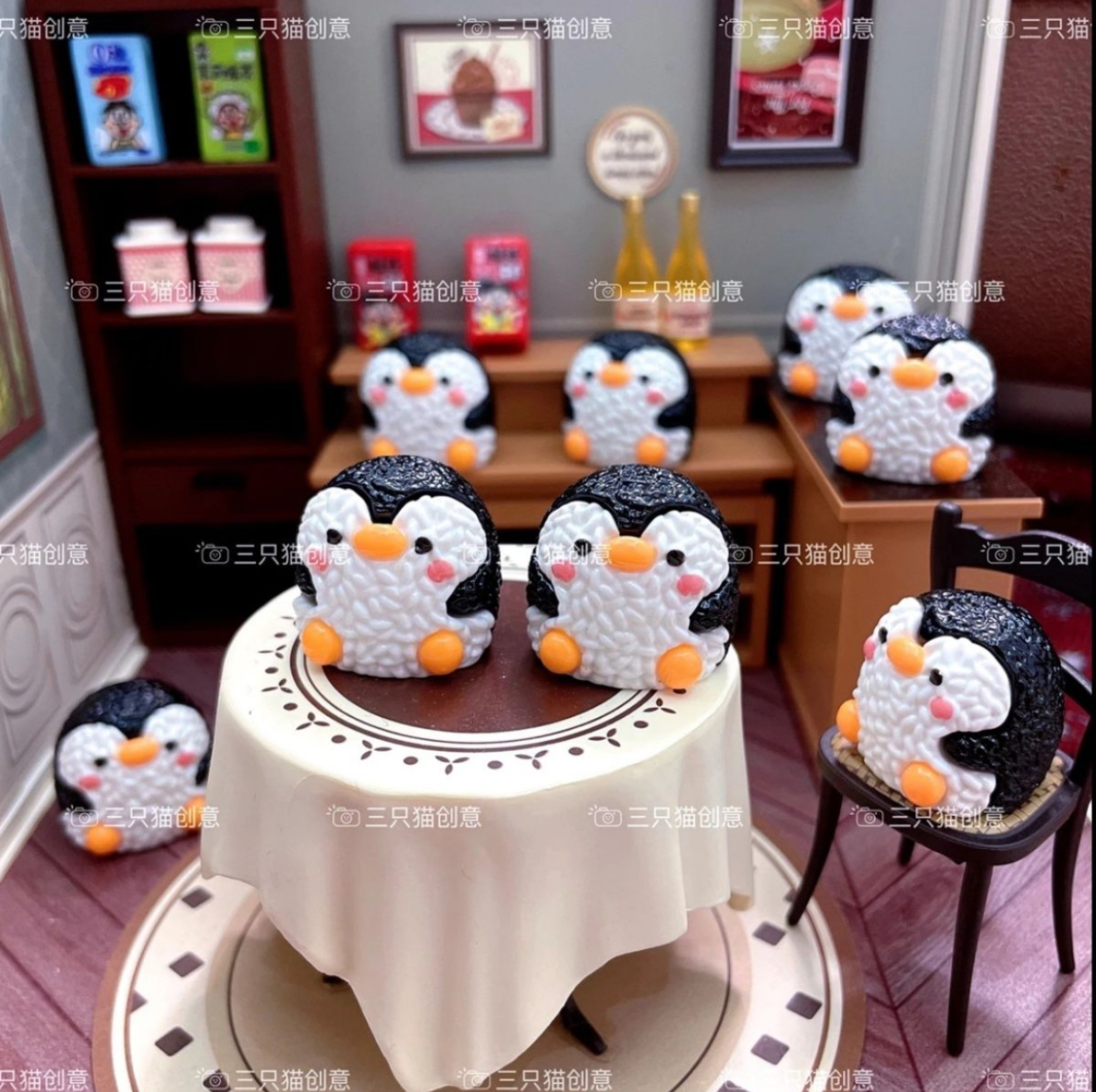 三只猫定制Jc企鹅墩墩饭团树脂配件仿真食玩微缩奶油胶材料摆件