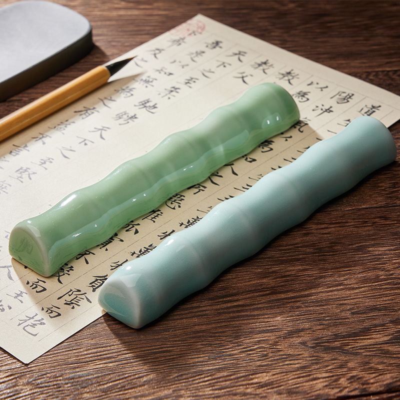 陶瓷竹节镇纸镇尺一对创意笔搁学生书法国画用品文镇压书器镇纸尺