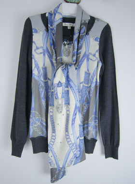 pink mary粉红玛琍/粉红玛丽 春绣花钉珠羊毛衫女+围巾两件套标齐