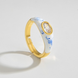 【秦岚同款】Godsend由米新中式青花瓷戒指女戒子开口情侣对戒