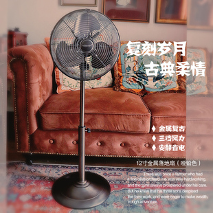 落地扇家用铁叶静音摇头美式 古典怀旧仿古金属电风扇立式 台扇宿舍