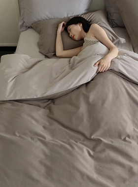 A类棕灰色秋冬天纯棉床品被单100支长绒棉磨毛1.8米床笠四件套