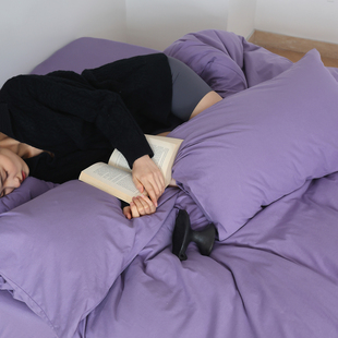 软糯裸睡A类天竺棉女生紫色2米被套床单床笠针织棉软乎乎四件套