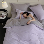 冬天A类紫灰色100支新疆长绒棉被套床单 纯棉磨毛1.8m床品四件套