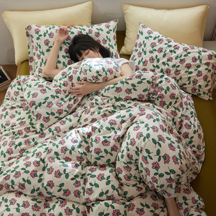 亲肤A类裸睡柔软针织棉2米被套床单亲肤碎花天竺棉1.8床笠四件套