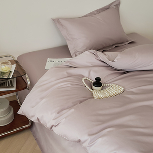 温柔紫灰色全棉四季床上用品被套长绒棉1.8米双人床单床笠四件套