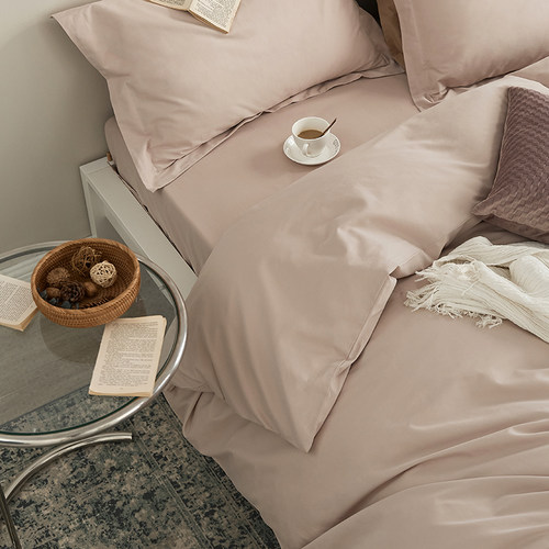 柔软单件灰粉色100支轻磨毛长绒棉枕套春秋纯棉亲肤被套床单床笠 - 封面