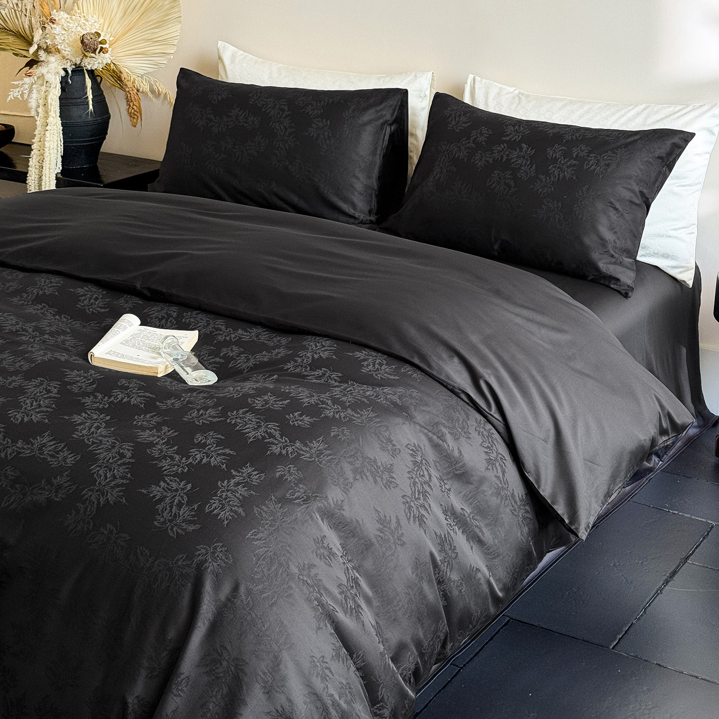 高档深灰色男士100支长绒棉2m被套床单亲肤纯棉提花1.8床品四件套