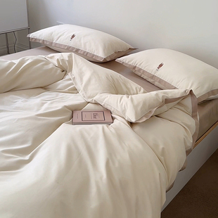 奶白咖色柔软亲肤60支水洗纯棉床品被套双人床单亲肤床笠四件套