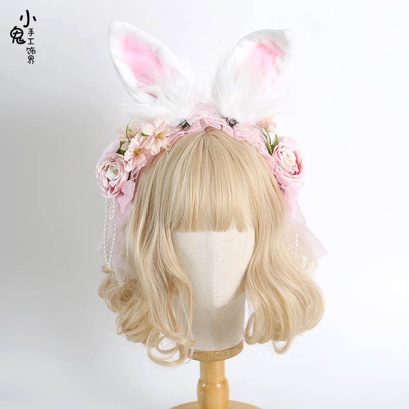 兔耳朵发饰发夹小兔毛绒汉服头饰