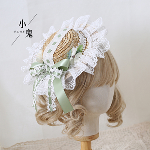 原创手作cla系优雅小礼帽洛丽塔蕾丝草帽lolita扁帽森系花朵头饰