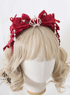 原创手作多色甜美花边洛丽塔kc发带lolita日常优雅蝴蝶结发箍头饰