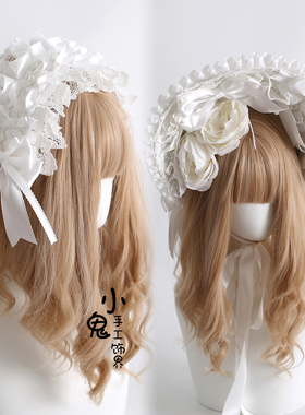 原创白色昭和doll波奈特礼帽蕾丝发带bnt发箍花朵lolita发饰手袖