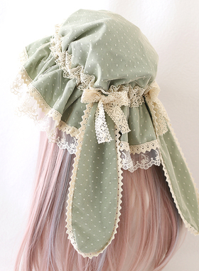 捉迷藏系列复古甜美Lolita兔耳bb帽花边兔耳可拆卸网纱蕾丝遮阳帽