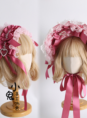 Lolita双宫丝版丝绒蛋糕华丽doll感波奈特粉色bnt小礼帽蕾丝发带