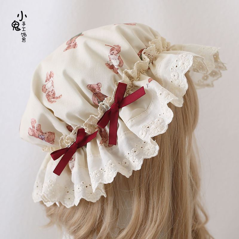 蝴蝶结帽子童趣蕾丝花边睡帽