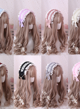 多色原创手作洛丽塔发带华丽蕾丝软妹发饰猫与情书lolita天使柄kc