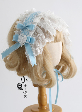 繁花序曲蓝色Lolita原创蝴蝶结发带发夹礼帽发饰lo芭蕾风芙蝶之心