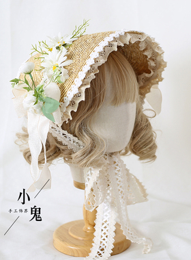 草帽帽子绑带麦杆度假花朵cla
