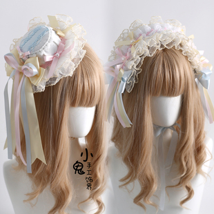 原创糖果色丝缎芭蕾风发带kc花丸发夹胸针华丽羽毛礼帽扁帽子小物