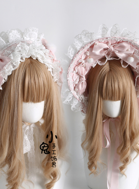 原创圣诞H粉色Lolita波奈特蕾丝发带洛丽塔小礼帽花丸兔耳发箍KC