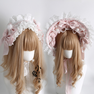 原创圣诞H粉色Lolita波奈特蕾丝发带洛丽塔小礼帽花丸兔耳发箍KC