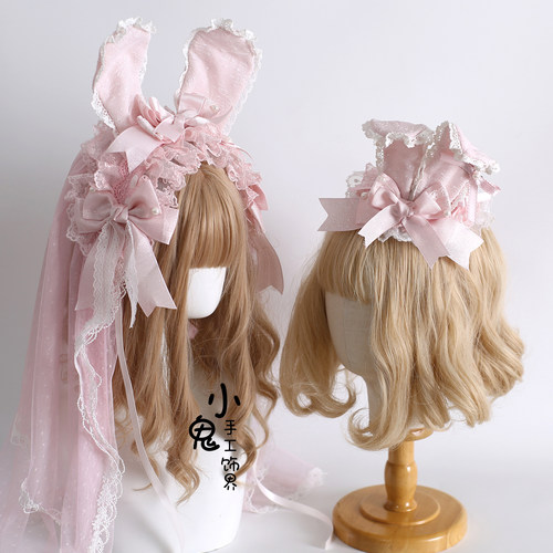 原创发饰发夹蝴蝶结蕾丝兔耳发带