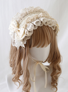 原创nololita三周年优雅生成色发带lo娘哥特蝴蝶结发饰蕾丝头饰品