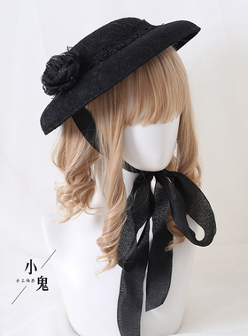 汉洋折衷vintag复古麻纱扁帽lolita优雅帽子明制汉服婚纱配饰绑带