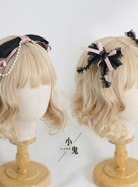原创甜美可爱手作Lolita库洛米猫耳JK发箍黑甜黑粉制服发饰KC发夹