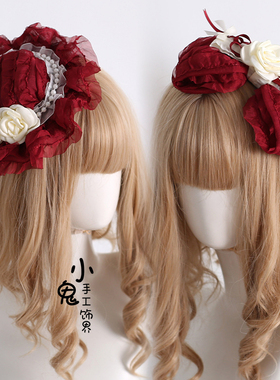 原创酒红色里雾诗之春蕾丝蛋糕小礼帽甜美珍珠蝴蝶结发夹发箍KC