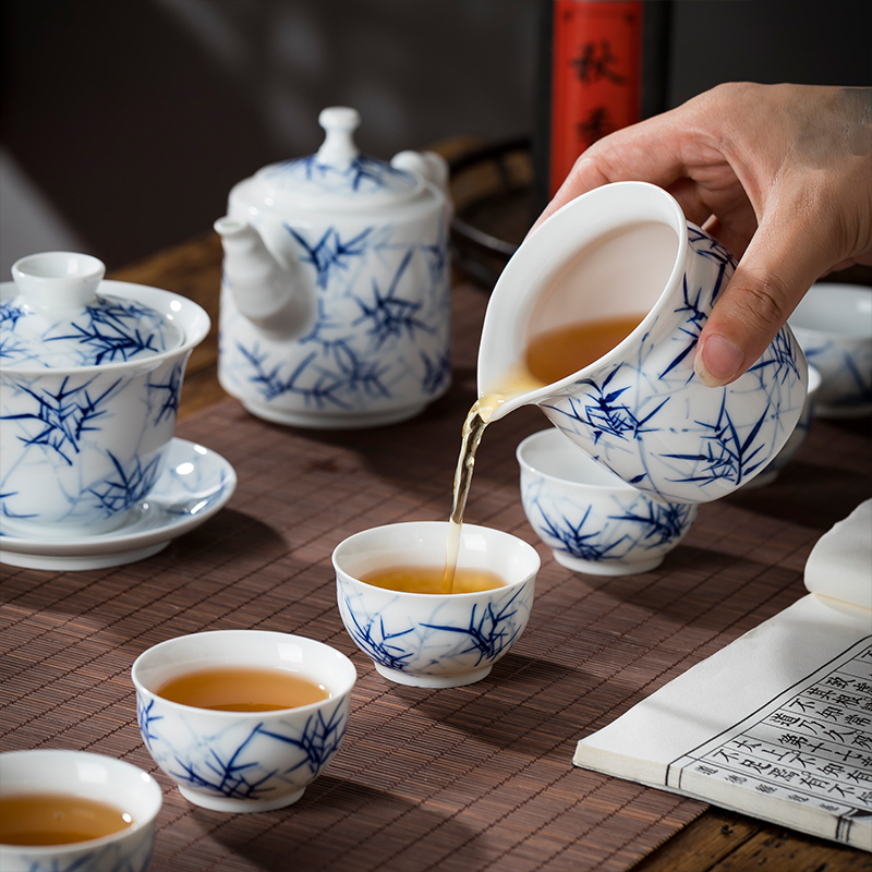 景德镇手绘盖碗青花瓷功夫茶具套装小套家用陶瓷茶壶茶杯礼盒装|ruв категории посуда, чайный сервиз, чашка - от Buy2taobao.com для оказания профессиональной услуги покупки агента Taobao