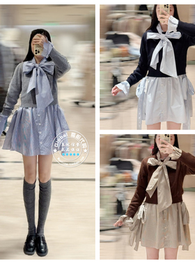 SNIDEL 国内代购 25秋冬 针织衫+蝴蝶结领衬衫套装 SWNT255137